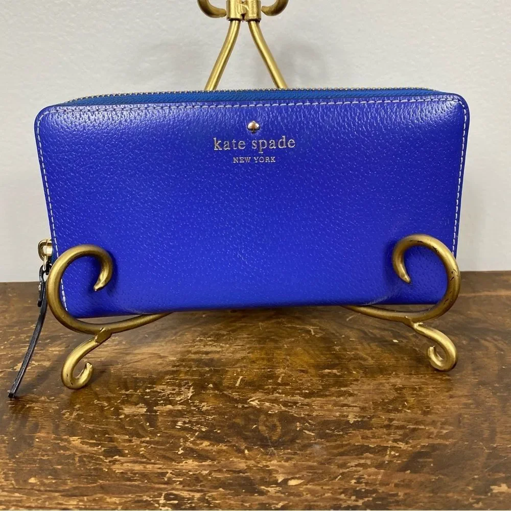 Kate Spade Neda Grand Street pebbled leather zip-around wallet in royal blue